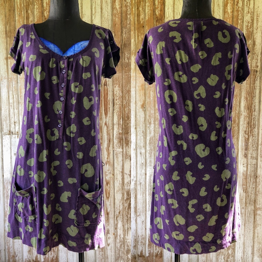 Purple Leopard Print Shirt Dress Medium